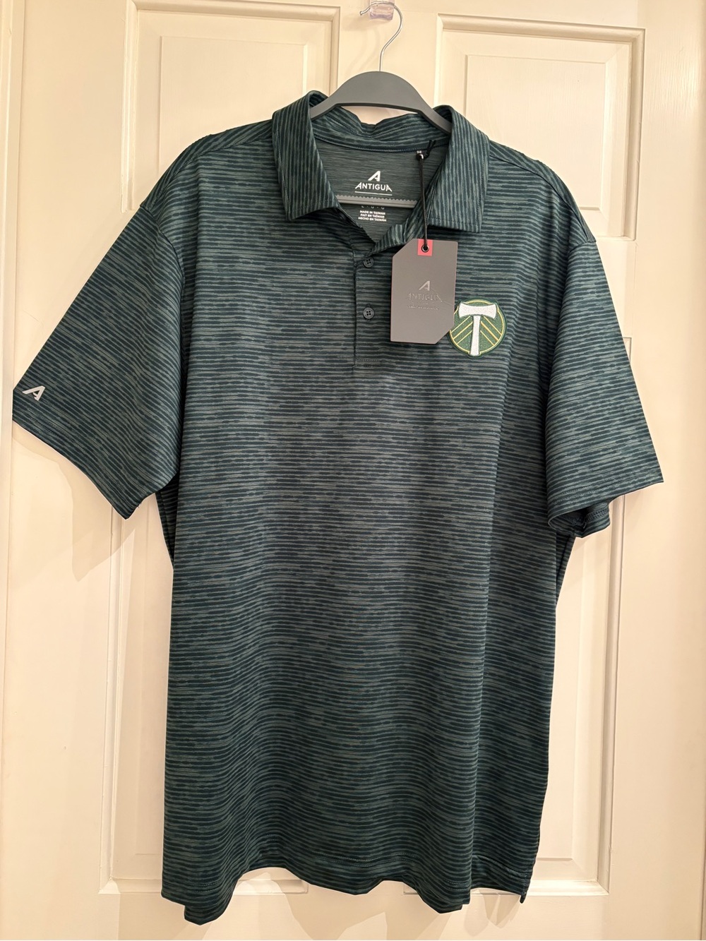 Antigua Portland Timbers (MLS) Men’s Forest Green Stripe Polo with Patch